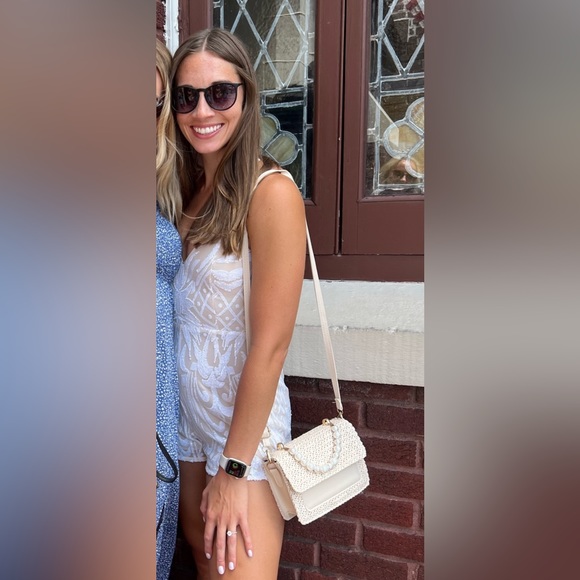 Lulu’s Catch a Spark White and Beige Sequin Romper - Picture 5 of 7